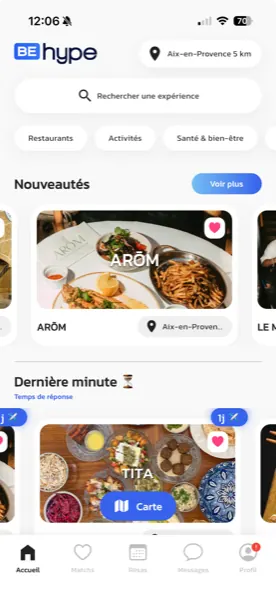 Application BeHype - écran d'accueil pour trouver des influenceurs